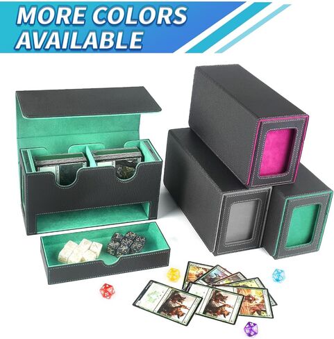 MTG Deck Box with 2 Commander Display-Patented Design，Deck Box Fits 310+ Cards，High Capacity Dice Tary，Leather Magnetic Card Storage Box Fits for TCG CCG Magic Cards (Black Gray) in Saudi Arabia