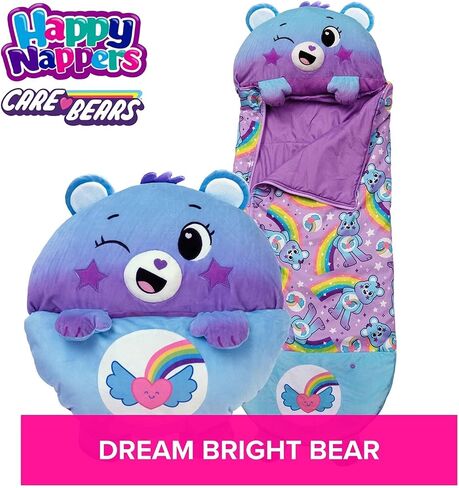 حفاضات سعيدة: Care Bears Sleep Sack Medium - Dream Bright Bear - 54 × 20 ، 2 -in -1: تفتح الشخصية الفخمة في حقيبة نوم ، حيوان ناعم ، أطفال 3+ in Kuwait