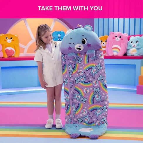 حفاضات سعيدة: Care Bears Sleep Sack Medium - Dream Bright Bear - 54 × 20 ، 2 -in -1: تفتح الشخصية الفخمة في حقيبة نوم ، حيوان ناعم ، أطفال 3+ in Kuwait