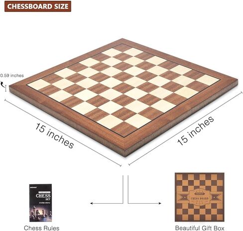 Ameruter 15 '× 15' لوحة شطرنج خشبية لا توجد قطع ، شطرنج البطولة الاحترافية فقط مع حزمة الهدايا - قواعد الشطرنج ، لوحة الشطرنج المحمولة للمبتدئين ، الأطفال ، البالغين in Kuwait