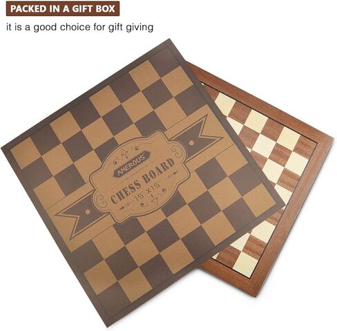 Ameruter 15 '× 15' لوحة شطرنج خشبية لا توجد قطع ، شطرنج البطولة الاحترافية فقط مع حزمة الهدايا - قواعد الشطرنج ، لوحة الشطرنج المحمولة للمبتدئين ، الأطفال ، البالغين in Kuwait