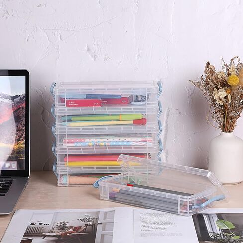 BTSKY 18 Pack Large Capacity Pencil Box, Plastic Pencil Case Crayon Box Bulk, Clear Marker Organizer Stackable Brush Painting Pencils Storage Box for Watercolor Pen Container Drawing Tools(Black) in Saudi Arabia