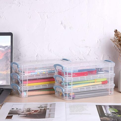 BTSKY 18 Pack Large Capacity Pencil Box, Plastic Pencil Case Crayon Box Bulk, Clear Marker Organizer Stackable Brush Painting Pencils Storage Box for Watercolor Pen Container Drawing Tools(Black) in Saudi Arabia