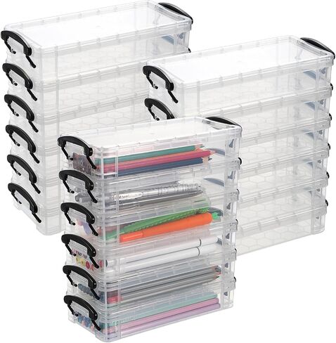 BTSKY 18 Pack Large Capacity Pencil Box, Plastic Pencil Case Crayon Box Bulk, Clear Marker Organizer Stackable Brush Painting Pencils Storage Box for Watercolor Pen Container Drawing Tools(Black) in Saudi Arabia