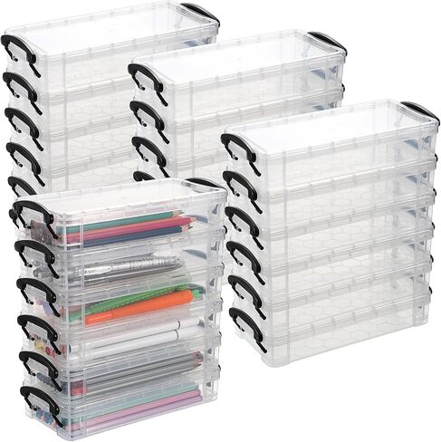 BTSKY 18 Pack Large Capacity Pencil Box, Plastic Pencil Case Crayon Box Bulk, Clear Marker Organizer Stackable Brush Painting Pencils Storage Box for Watercolor Pen Container Drawing Tools(Black) in Saudi Arabia