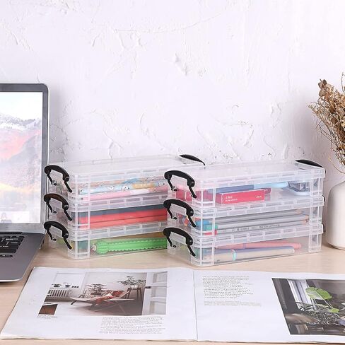 BTSKY 18 Pack Large Capacity Pencil Box, Plastic Pencil Case Crayon Box Bulk, Clear Marker Organizer Stackable Brush Painting Pencils Storage Box for Watercolor Pen Container Drawing Tools(Black) in Saudi Arabia