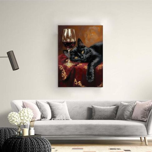 HLYSKXKBEC Cat and Wine Diamond Painting Kits for Adults Beginners, Diamond Art Cat DIY Diamond Art Paint with Round Diamonds Full Drill Art Painting Kit for Home Wall Decor Gifts 12x16inch in Saudi Arabia