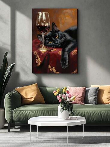 HLYSKXKBEC Cat and Wine Diamond Painting Kits for Adults Beginners, Diamond Art Cat DIY Diamond Art Paint with Round Diamonds Full Drill Art Painting Kit for Home Wall Decor Gifts 12x16inch in Saudi Arabia