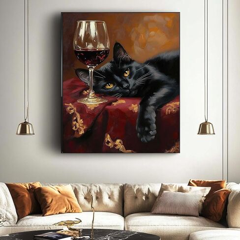 HLYSKXKBEC Cat and Wine Diamond Painting Kits for Adults Beginners, Diamond Art Cat DIY Diamond Art Paint with Round Diamonds Full Drill Art Painting Kit for Home Wall Decor Gifts 12x16inch in Saudi Arabia