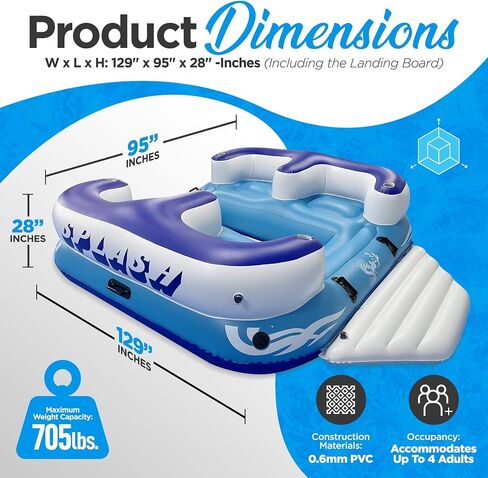 SereneLifeHome Inflatable 4- Person Floating Island Raft, Party Island Raft w/ 4 Drink Holders, Use for Lounging on Lake, Beach River or Pool in Saudi Arabia