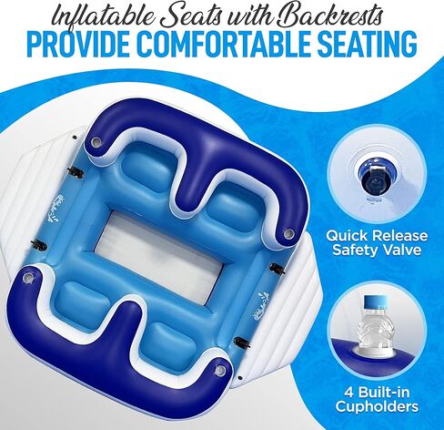SereneLifeHome Inflatable 4- Person Floating Island Raft, Party Island Raft w/ 4 Drink Holders, Use for Lounging on Lake, Beach River or Pool in Saudi Arabia