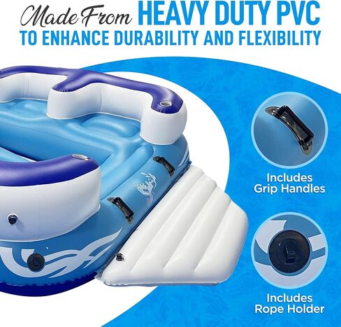 SereneLifeHome Inflatable 4- Person Floating Island Raft, Party Island Raft w/ 4 Drink Holders, Use for Lounging on Lake, Beach River or Pool in Saudi Arabia