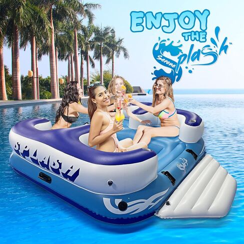 SereneLifeHome Inflatable 4- Person Floating Island Raft, Party Island Raft w/ 4 Drink Holders, Use for Lounging on Lake, Beach River or Pool in Saudi Arabia