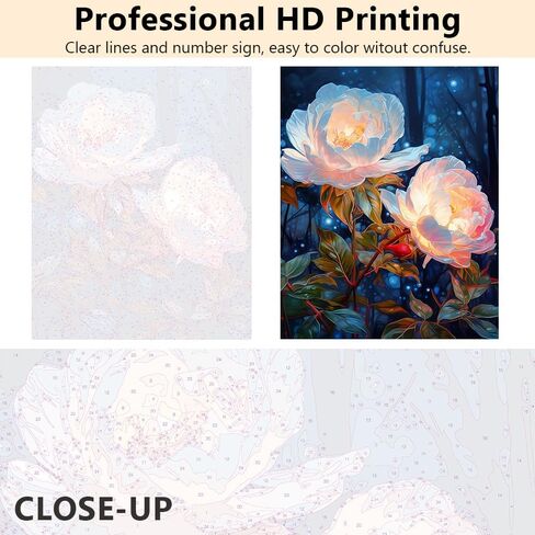 زهور Tumovo الطلاء بالأرقام من الفاوانيا البيضاء وطلاء الغابات الليلي بأرقام أرقام اللوحة الزيتية DIY للمبتدئين للبالغين ، والطلاء حسب عدد الطلاء الكبار من أدوات ديكور المنزل ، 16 × 20 بوصة in Kuwait