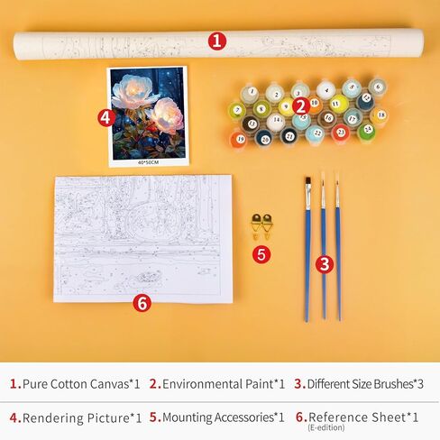 زهور Tumovo الطلاء بالأرقام من الفاوانيا البيضاء وطلاء الغابات الليلي بأرقام أرقام اللوحة الزيتية DIY للمبتدئين للبالغين ، والطلاء حسب عدد الطلاء الكبار من أدوات ديكور المنزل ، 16 × 20 بوصة in Kuwait