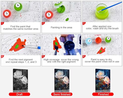 زهور Tumovo الطلاء بالأرقام من الفاوانيا البيضاء وطلاء الغابات الليلي بأرقام أرقام اللوحة الزيتية DIY للمبتدئين للبالغين ، والطلاء حسب عدد الطلاء الكبار من أدوات ديكور المنزل ، 16 × 20 بوصة in Kuwait