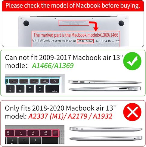 Seorsok متوافق مع الإصدار القديم Macbook Air 13.3 بوصة نماذج الحالات A1369 و A1466 (2010-2015 2017) حالة القشرة الصلبة البلاستيكية الواقية وغطاء لوحة المفاتيح ، قلب ملون in Kuwait
