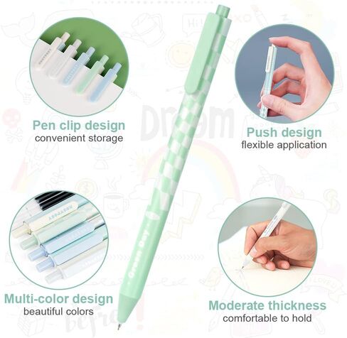 AUAUY 5PCS Gel Pens, Retractable Quick Dry Gel Ink Pen, Pens for Journaling with 5 Refill, Cute Pens, Smooth Writing Pens, 0.5mm Black Ink Pens, Office School Supplies Gifts for Women & Men in Saudi Arabia
