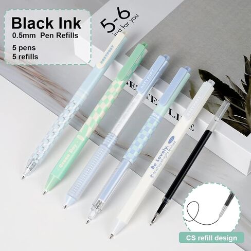 AUAUY 5PCS Gel Pens, Retractable Quick Dry Gel Ink Pen, Pens for Journaling with 5 Refill, Cute Pens, Smooth Writing Pens, 0.5mm Black Ink Pens, Office School Supplies Gifts for Women & Men in Saudi Arabia