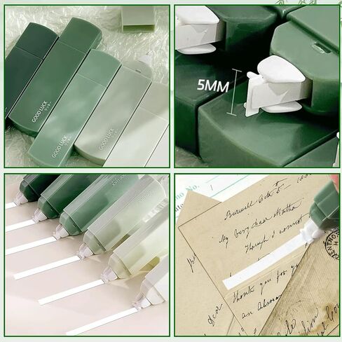 Aesthetic Stationery Set of 4,including 6 Mini Correction Tapes 6 Retractable Black Ink Pens 0.5mm Fine Point Paper Corrective Pen 6 Succulent Push Pins Self Stick Index Tabs(Green) in Saudi Arabia