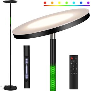 JOOFO LED Floor Lamp, RGB Atmosphere & Dimmable Bright Light with 3 Color Super Bright-Tall Standing Pole Light with Remote & Touch Control, Modern Lamp for Reading, Living Room, Bedroom, Office