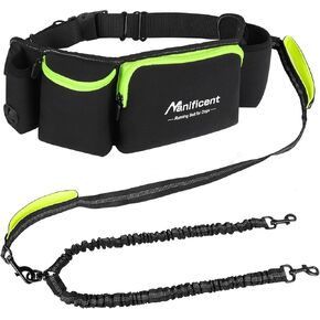 Hands Free Dog Leash for 2 Dogs, Wide Padded Waist Leash Double Dogs Leash Dog Running Leash for Dog with Reflective Stitching for Walks, Jogging, Running, Hiking, and Dog Training