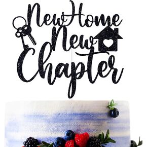 Black Glitter New Home New Chapter Cake Topper, Welcome to New Home Cake Décor, Housewarming Gift/New Home Party Decorations Supplies