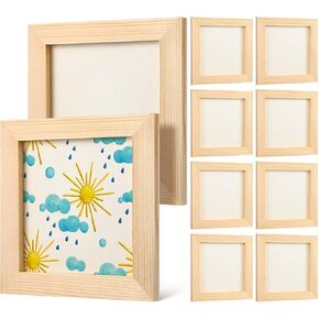 NUOBESTY 10PCS Wooden Picture Frames Unfinished Solid Wood Photo Picture Frames Standing Wooden Photo Frames for Craft DIY Painting Arts Projects Decorate