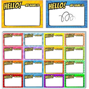400 Pieces - Name Tags Sticker for Kids, Hello My Name is Superhero Fun Party Labels - 16 Designs, 3" x 2"
