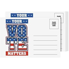 Your Vote Matters – Blank Patriotic Voting Post Cards for USA Election Campaign | Mailable, No Envelopes Needed | Flip Side Is Blank| Size 4 x 6 Inches | Bulk Set of 100 Cards Per Pack