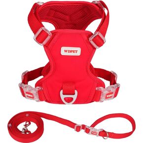 No Pull Dog Harness for Small Medium Dogs, Puppy Harness & Anti-Twist Leash Set, Adjustable & Padded, Puppy Harness with 2 Ultra-light Aluminum Alloy Leash Clips (Red, Large)