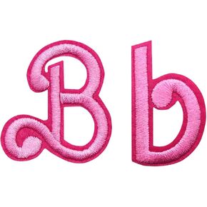 Hot Pink Letter Iron on Patches, Cursive Letters Embroidered Iron On Patches Applique T-Shirts Clothes Jackets Socks Bags Hats DIY Decor Sewing Alphabet Letter (B&b)