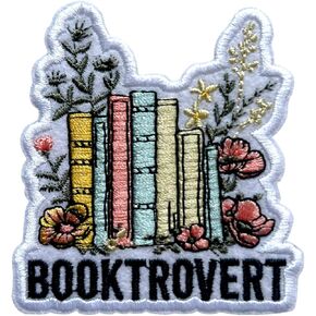 Booktrovert Patch, 3 Inches Sew On Iron On Patches Book Nerd Floral Embroidery Patches for Clothes Backpacks Hats Jeans Bags, Introvert Embroidered Patches, Bookish DIY Patch for Book Lovers