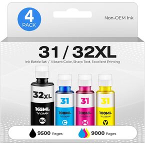 31 Ink 32XL Black Ink Bottle Set, Smart Tank 5101 7602 6001 651 Ink Refill Compatible with HP 31 32XL Ink Bottle Set for Smart Tank 7602 5101 5000 651 5103 6001 7301 7302 7001 5102 7006 7002 Printers
