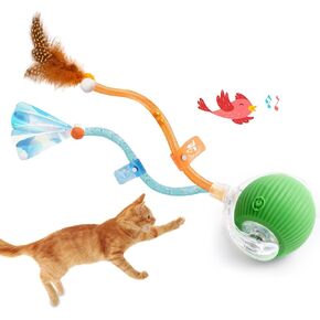2025 New Generation Interactive Cat Ball Toy with Elastic Mesh Tail - Automatic Motion-Activated Chirping Kitten Toy for Indoor Cats, Relieves Boredom & Encourages Play