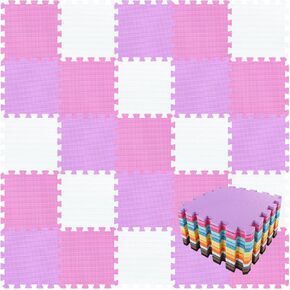 qqpp EVA Rubber 18 Tiles Interlocking Puzzle Foam Floor Mats - Baby Play Mat for Playing | Exercise Mat for Home Workout. White, Gray. QC-ALb18N