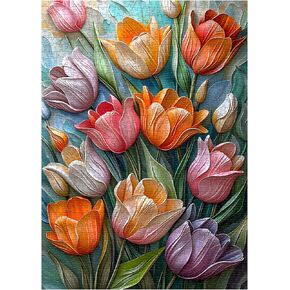 Tulips Flower Puzzles for Adults 1000 Pieces, Unique Floral Puzzle Art, Hard Plant Puzzle, Colorful Tulip Challenging Jigsaw Puzzles for Adults