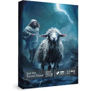 Jesus Religious Jigsaw Puzzles for Adults, Christian Puzzles 1000 Pieces, Lost Lamb Sheep Puzzles for Wall Painting