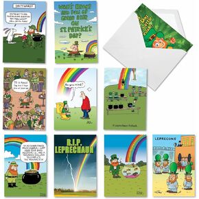 NobleWorks 10 Assorted Box Set Funny St. Patrick's Day Greeting Cards w/5 x 7 Inch Envelopes (10 Designs, 1 Each) Lucky Leprechauns AC10364SPG-B1x10
