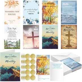 24 Pack Christian Ministry Appreciation Card Religious Thank You Greeting Card with 24 Envelopes Stickers for Minister Pastor Church Staff Volunteers Ministry Appreciation Gift Card