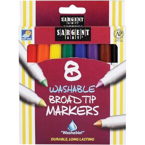 Sargent Art Washable Markers, Broad Tip, Assorted Colors, Box Of 8
