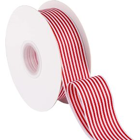 1-1/2 Inch Wide Red and White Striped Ribbon, great for Wedding Gift Wrapping Home Décor Floral Arrangement, 25 Yards-Roll