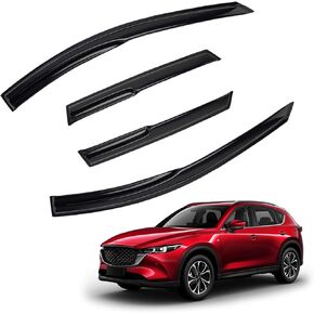 4pcs JDM 3D Wavy MU Style Window Visors Compatible with 2013-2016 Mazda CX-5, Front+Rear Left+Right Outside Mount Type Dark Smoke Tint Tape-On Side Sun Rain Guards Set of 4