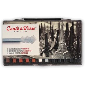 Conté à Paris Sketching Crayons Set with 12 Assorted Colors