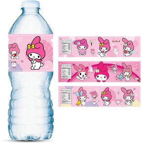 24PCS Melody Water Bottle Labels, Melody Birthday Party Supplies Party Favors for My Melody Birthday Decorations