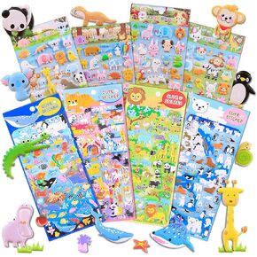 Kids Stickers 500+ 10 Different Sheets, 3D Puffy Sticker for Kids, Bulk Scrapbooking, Ocean Animal Stickers for Boys Girls Teachers Birthday Gift, Party Supplies, Reward