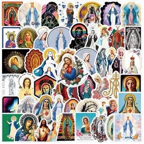 Virgin Mary Stickers 61pcs Faith Jesus Decals Aesthetic Waterproof Vinyl Pack Stickers for Water Bottle Laptop Cup Adults Phone Skateboard DIY Party