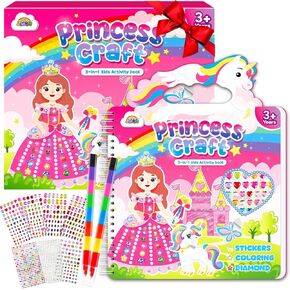 ZMLM Sticker Activity Book for Kids Toddler - Princess Art Crafts Kit with 800+ Stickers Scenes Coloring Pages Diamond Art - Girls Gifts Travel Essentials Toys Ages 3 4 5 6 7 8+