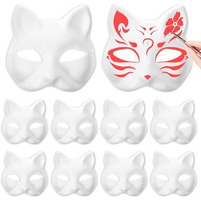 Mask,10 Pack Cat Mask Cat White Masks Base to Paint Blank Animal Mask Paper Fox Mask Base for Diy Painting Halloween Party Prop