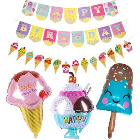 Ice Cream Birthday Party Decorations for Girls Ice Cream Happy Birthday Banner Ice Cream Foil Balloons Kids Summer Ice Cream Party Decoration Supplies